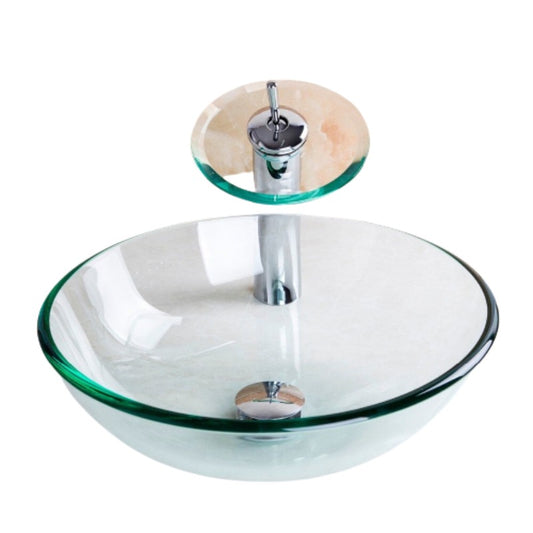 Tempered Basin Glass Sink Faucet Set