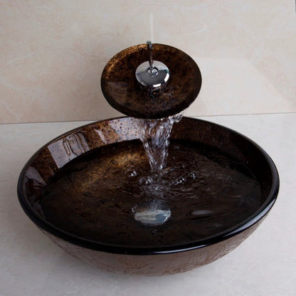 Dark Brown Tempered Glass Hand-Painted Sink Set