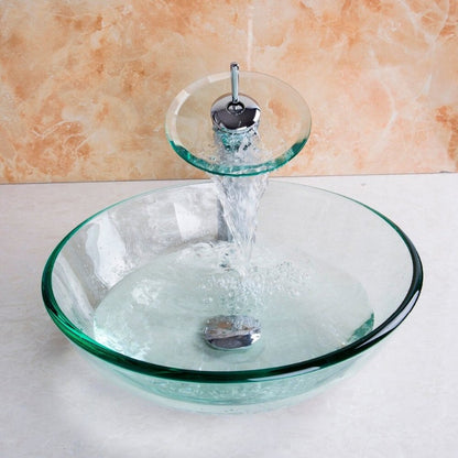 Tempered Basin Glass Sink Faucet Set