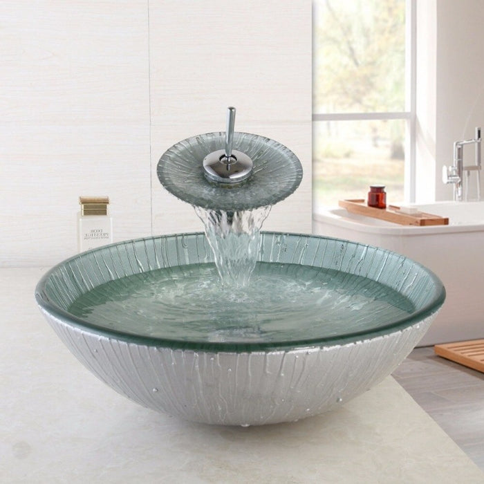 Handmade Tempered Glass Wash Basin Sink Set