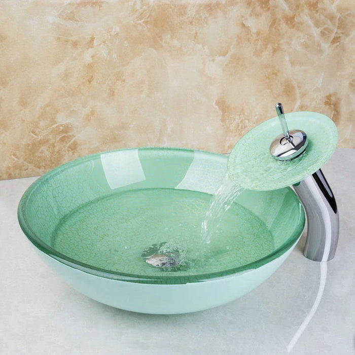 Jade-Green Glass Basin Sink Faucet Set