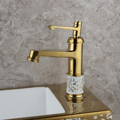 Golden Ceramic Washbasin Vessel Faucet Set