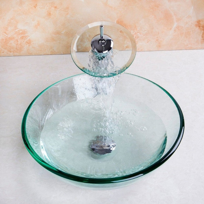 Tempered Basin Glass Sink Faucet Set