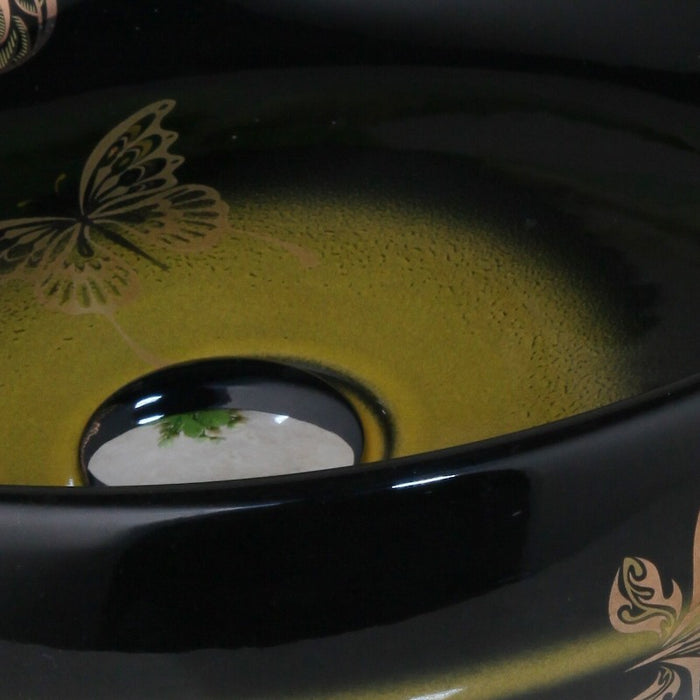 Black Round Flower Design Bowl Vessel Sinks