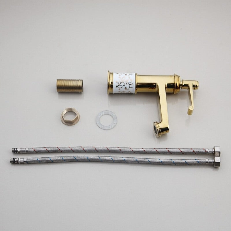 Golden Ceramic Washbasin Vessel Faucet Set