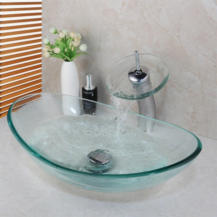 Unique Tempered Glass Basin Sink Faucet Set