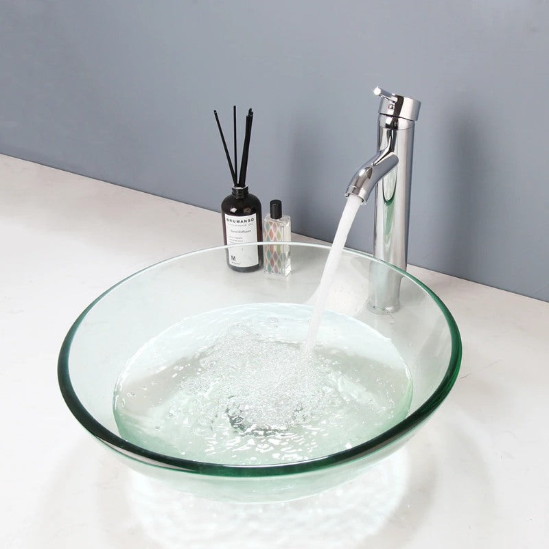 Brushed Nickel Bathroom Tempered Glass Sink Set