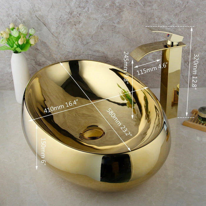Golden Plated Bathroom Ceramic Basin Sink