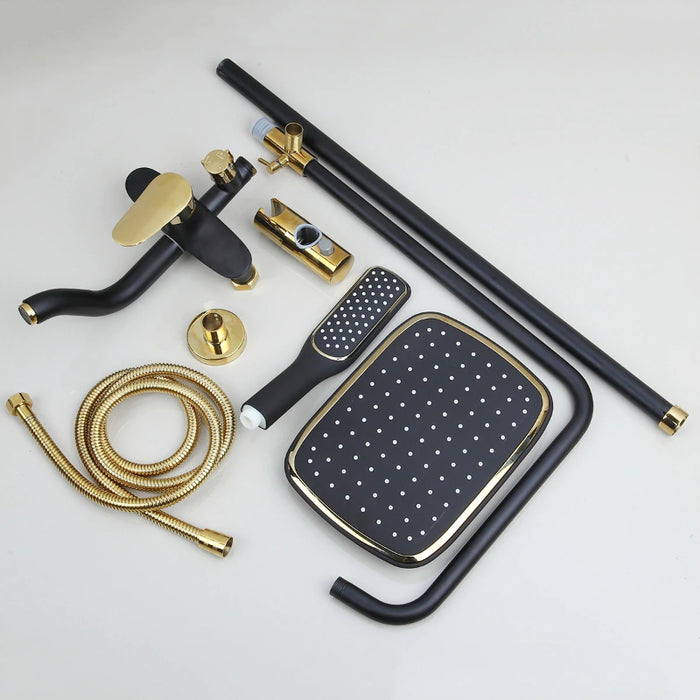 Black Gold-Plated Wall Mounted Bath Shower Set