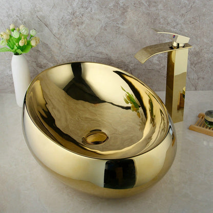 Golden Plated Bathroom Ceramic Basin Sink