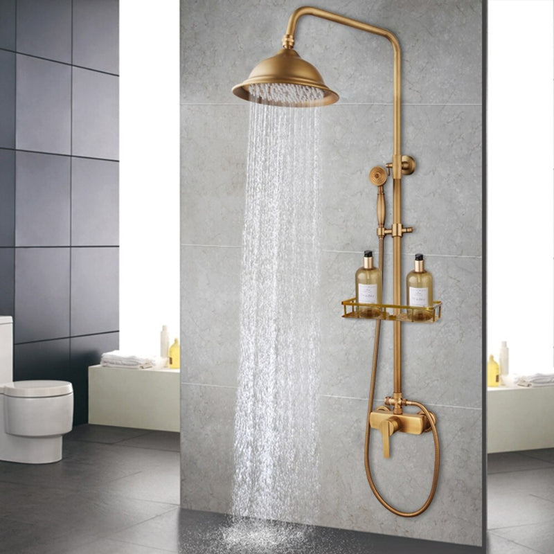 Antique Brass Flexible Retro Vintage Brass Wall Mount Shower Head