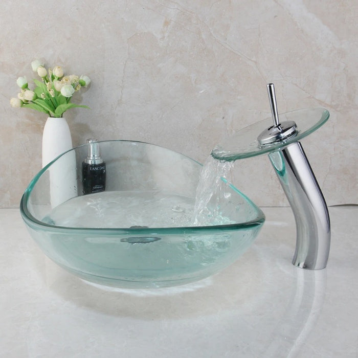 Unique Tempered Glass Basin Sink Faucet Set