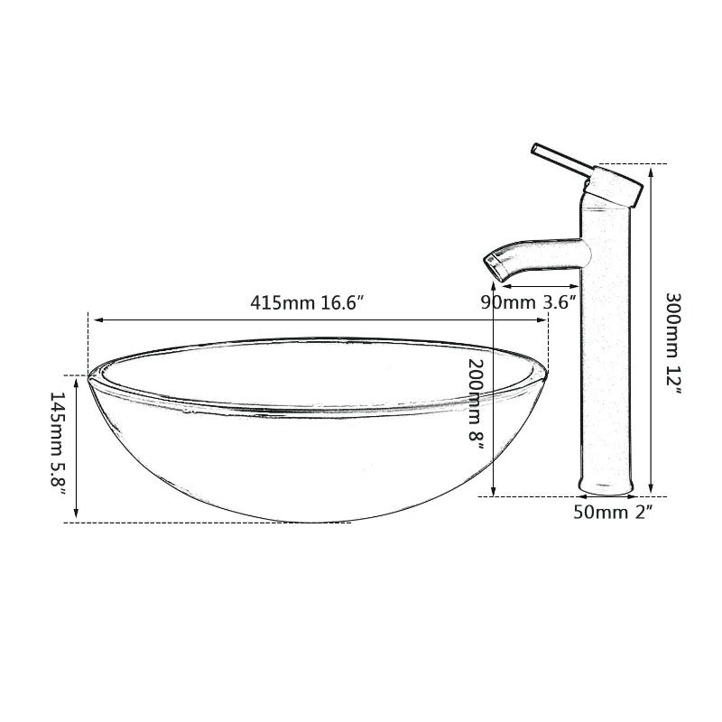 Brushed Nickel Bathroom Tempered Glass Sink Set