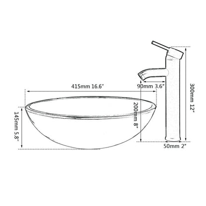 Brushed Nickel Bathroom Tempered Glass Sink Set