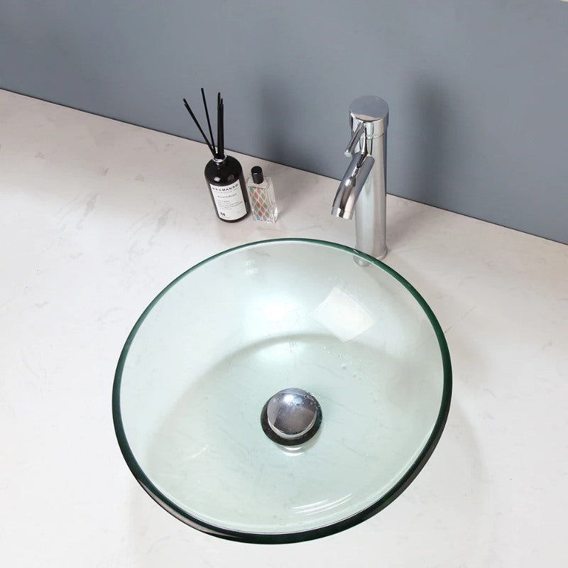 Brushed Nickel Bathroom Tempered Glass Sink Set