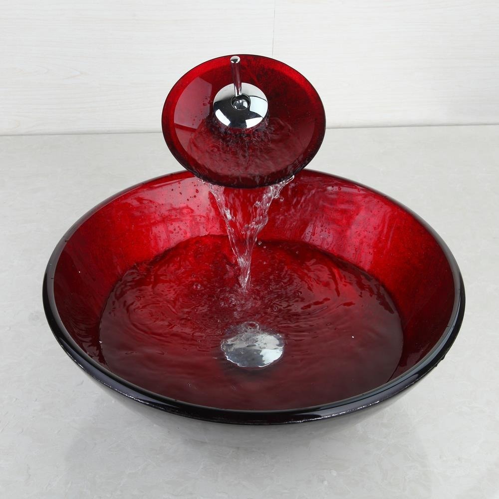 Red Luxury Tempered Glass Basin Faucet Set