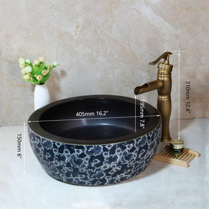 Round Ceramic Basin Sink Faucet Set