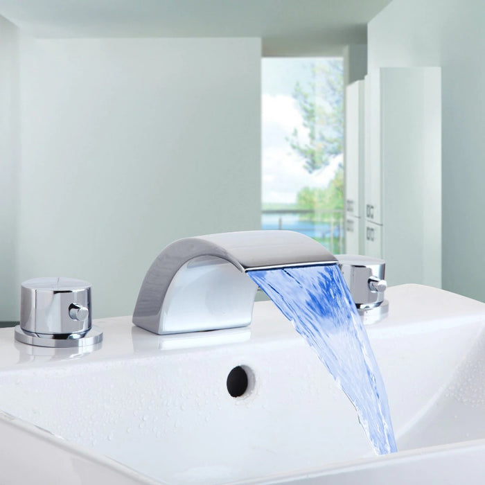 Water Temperature Control LED Waterfall Bathroom Faucet