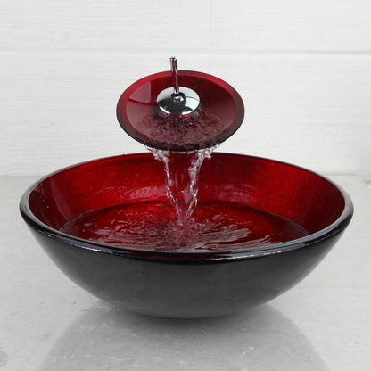 Red Luxury Tempered Glass Basin Faucet Set