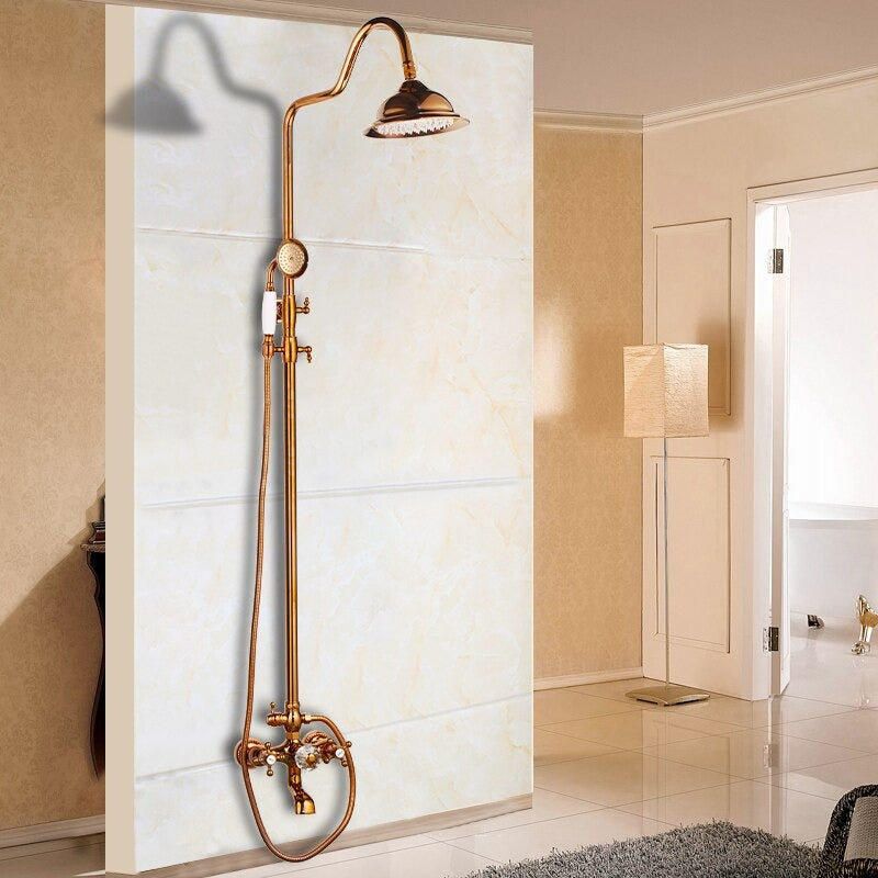 Gold Polish Solid Brass Bathroom Bathtub Shower Set