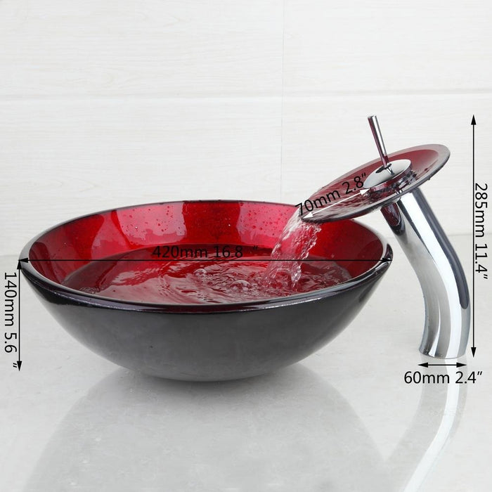 Red Luxury Tempered Glass Basin Faucet Set