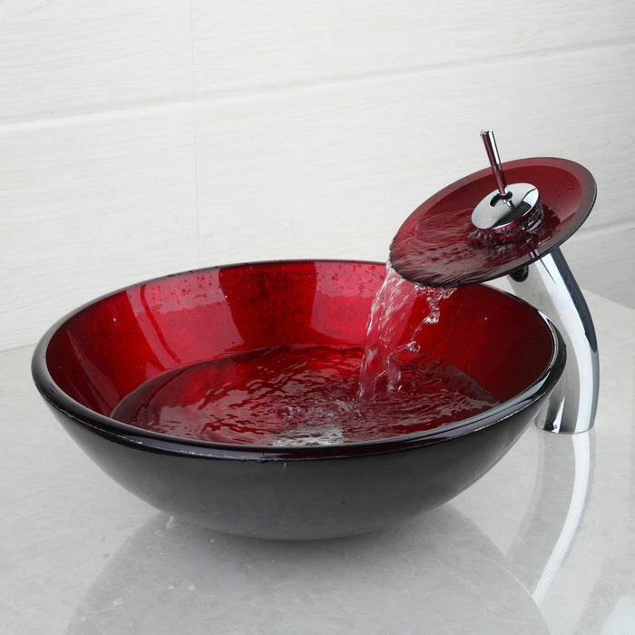 Red Luxury Tempered Glass Basin Faucet Set