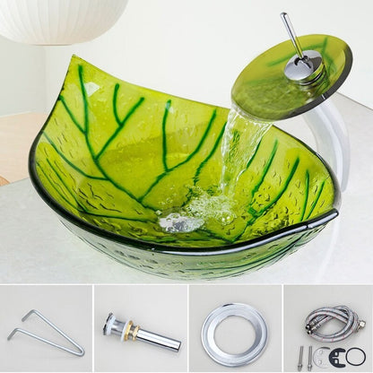 Green Leaf Bathroom Basin Sink Faucet Set