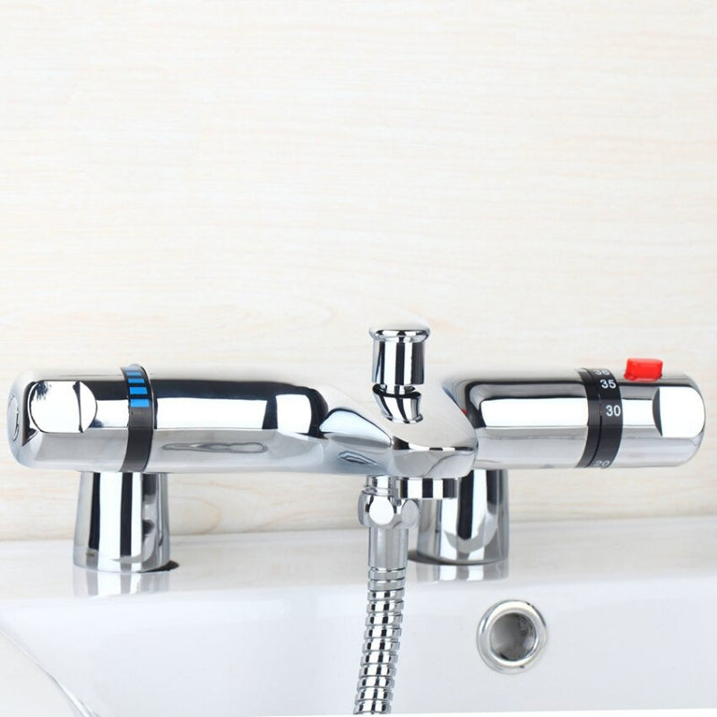 Chrome Brass Deck Mounted Thermostatic Mixer Taps