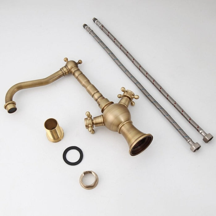 Antique Brass Swivel 360 Deck Mounted Basin Sink Mixer Taps