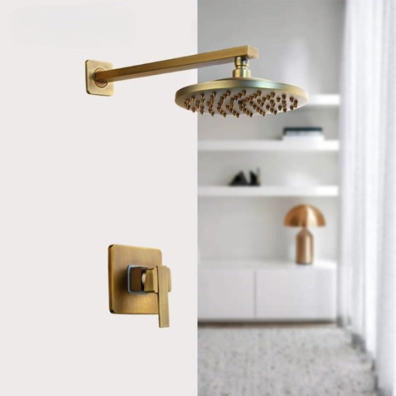 Antique Brass Round Wall Mounted Bathroom Rainfall Shower Faucet Set