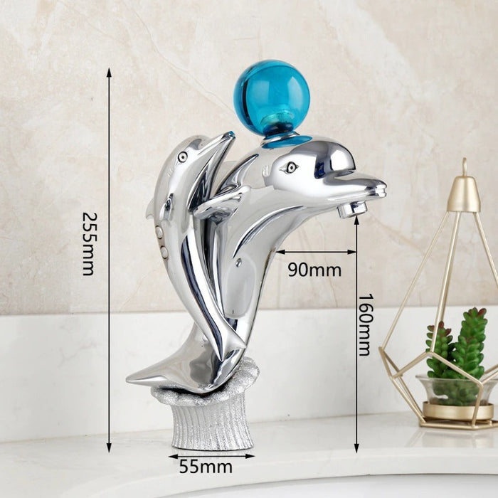 Chrome Brass Faucet Sea Style Dolphins Handle Tap