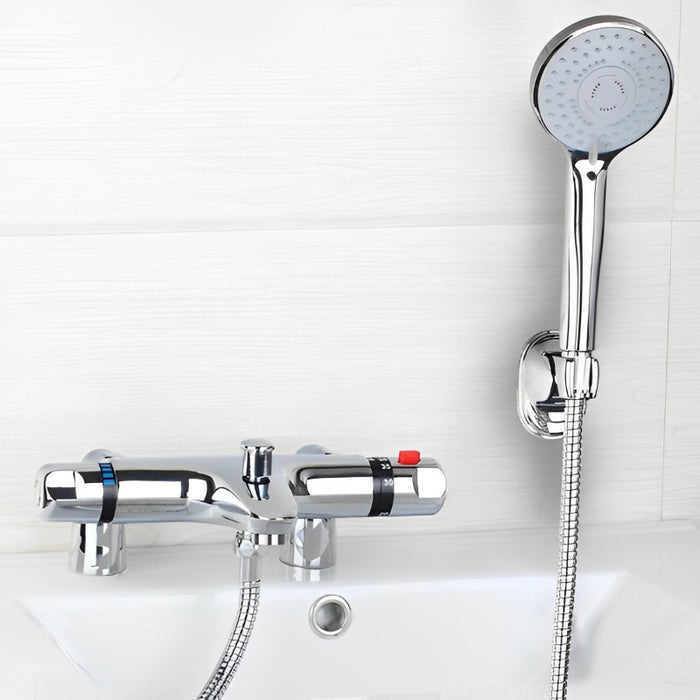 Chrome Brass Deck Mounted Thermostatic Mixer Taps