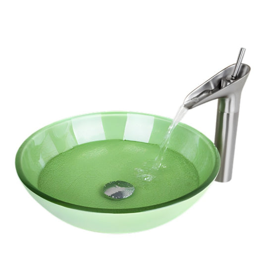 Green Color Bathroom Glass Sink Set