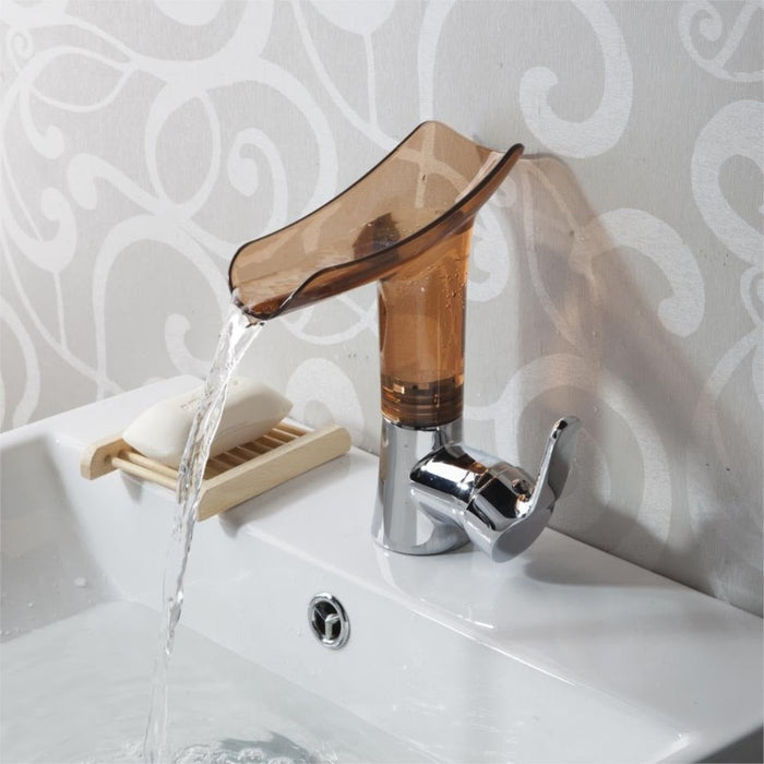 Waterfall Square Glass Bathroom Faucet Sink Tap
