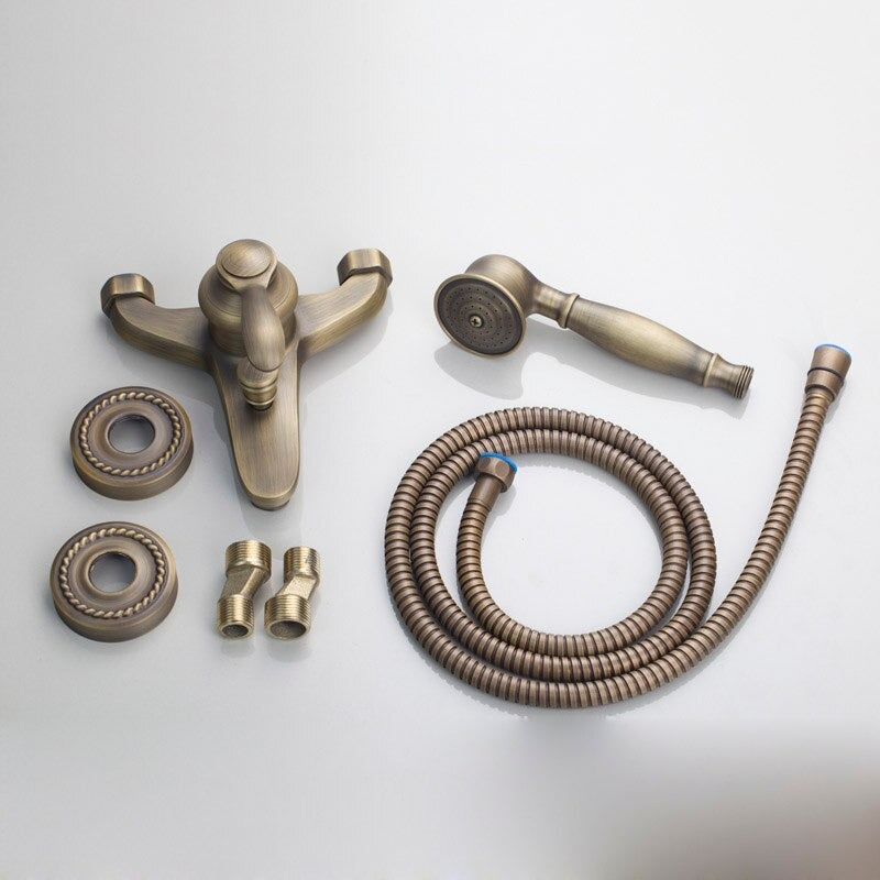 Antique Brass Bathtub Shower Faucet Set