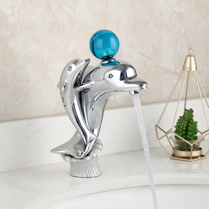 Chrome Brass Faucet Sea Style Dolphins Handle Tap