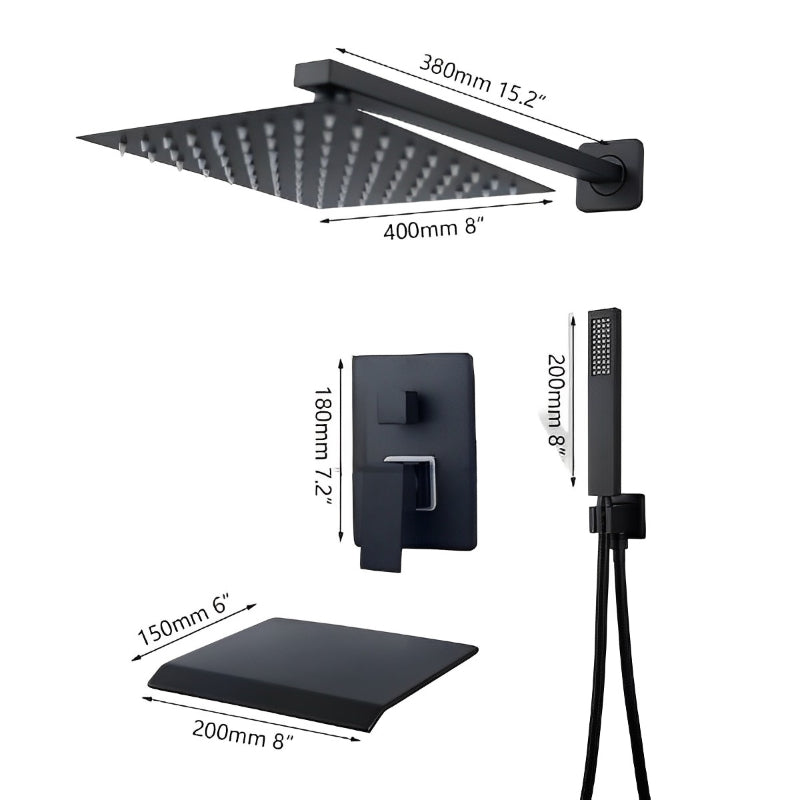 Matte Black Rainfall Bathroom Bathtub Shower Faucet Set