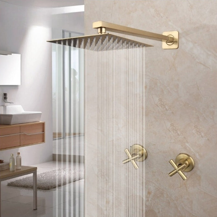 8 Inch Brushed Gold Rainfall Shower Faucet Set