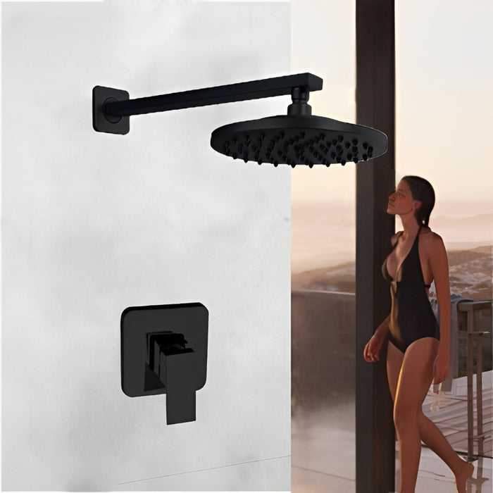 Black Round Wall Mounted Bathroom Rainfall Shower Faucet Sets