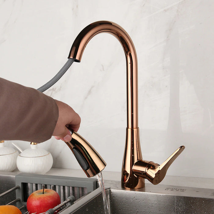 Rose Gold Kitchen Faucet With 360° Swivel