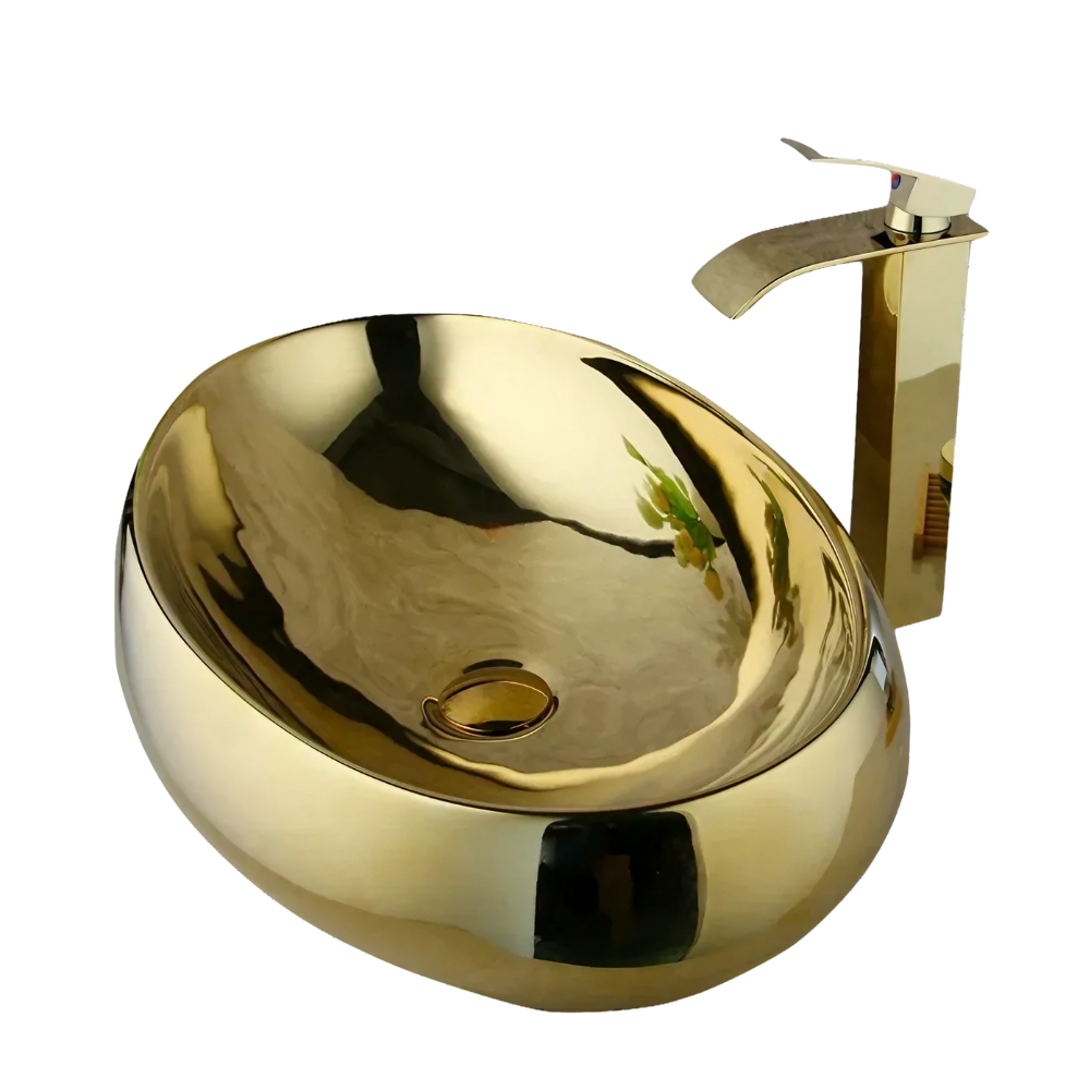 Golden Plated Bathroom Ceramic Basin Sink