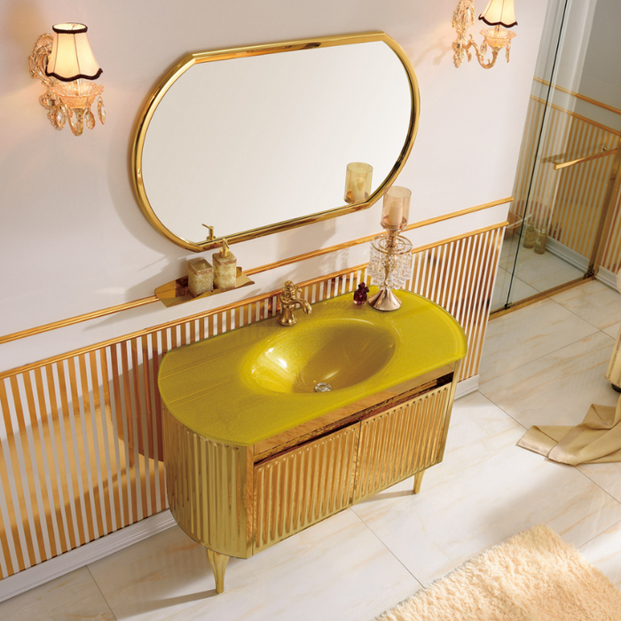 Luxury Classic Golden Color Vanity Bathroom Cabinet