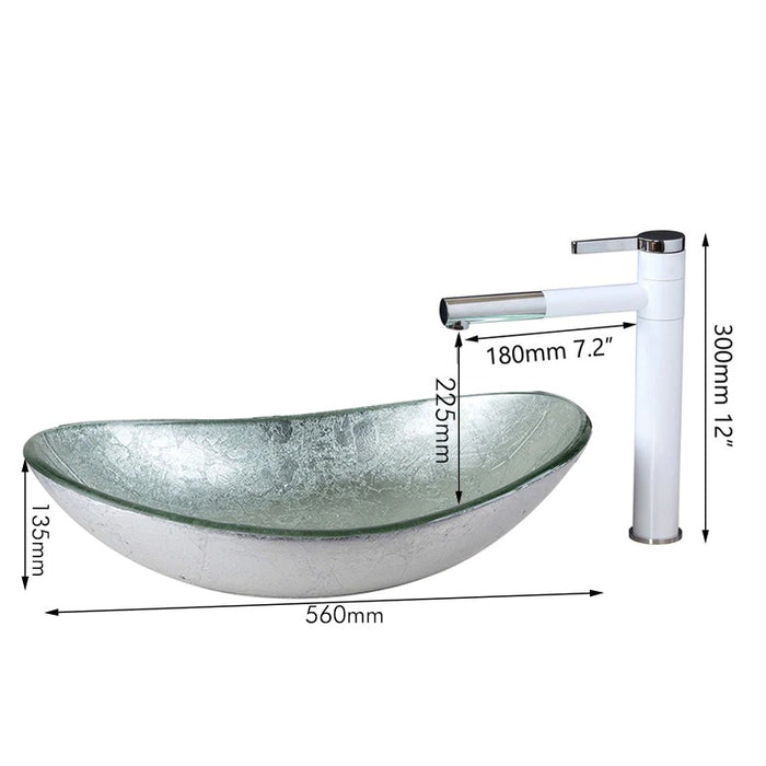 Glass Bowl Sink With Brass White Swivel Spout Faucet