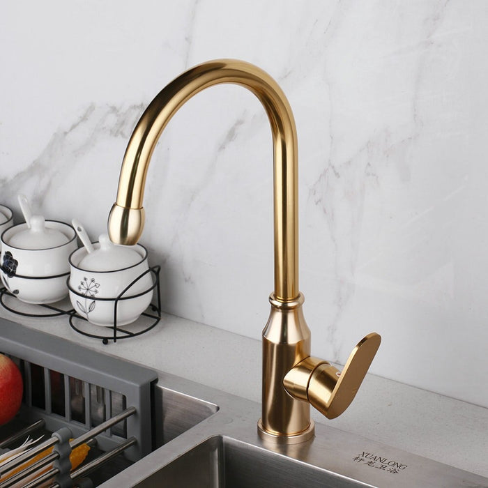 Gold-Plated Single Handle Kitchen Faucet
