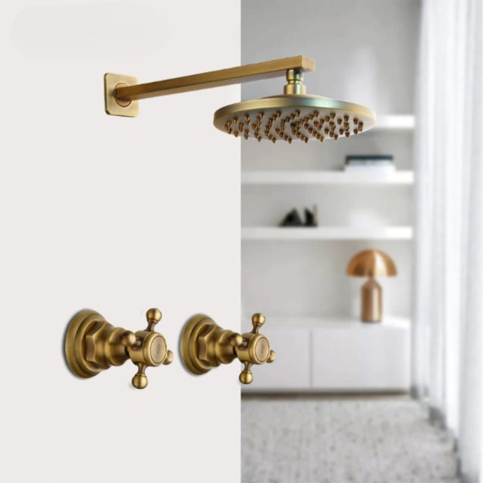 Antique Brass Round & Square Wall Mounted Shower Faucet Set | Adjustable Water Pressure