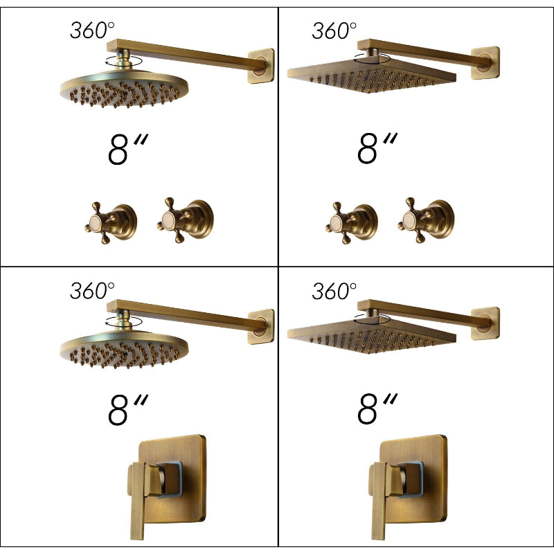 8 Inch Antique Brass Round Wall Mounted Shower Set