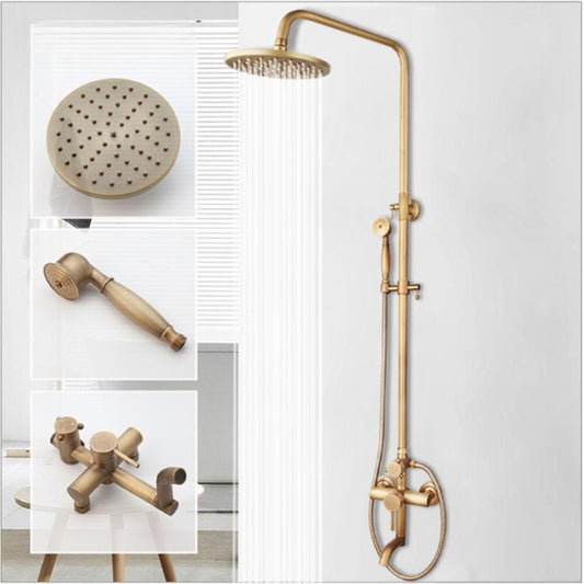 Antique Brass 8-Inch Shower Hand Shower Mixer Faucet Set