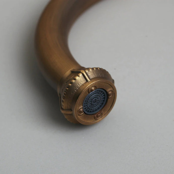 Antique Brass Vintage Engraved Handle Faucet Mixer Tap