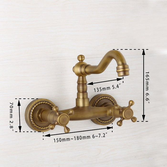 Antique-Brass Wall Mounted Shower Faucet Basin Sink Tap