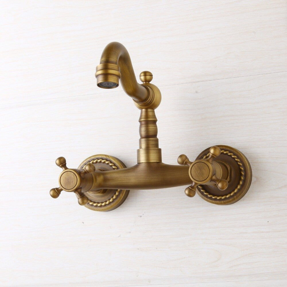 Antique-Brass Wall Mounted Shower Faucet Basin Sink Tap